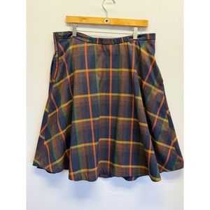 Modcloth‎ Skirt Plaid A-Line Knee Length Blue Orange Women